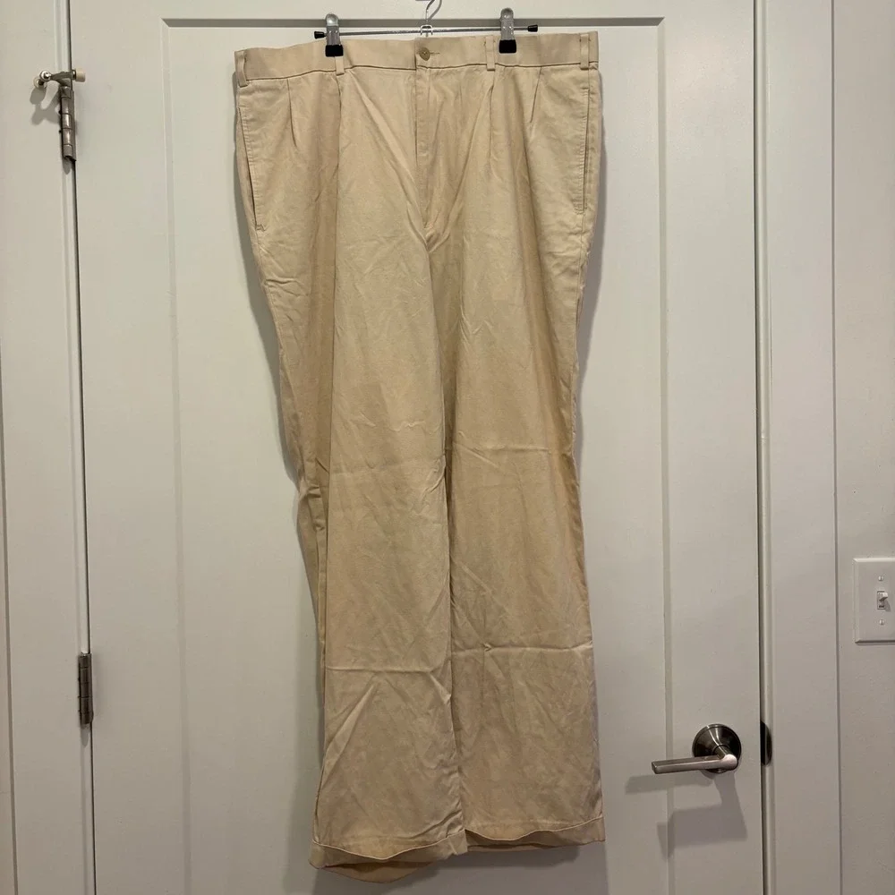 Daniel Gray Golf Mens 38 Khaki Pleated Silk Cotton Herringbone Cuffed Pants 1843